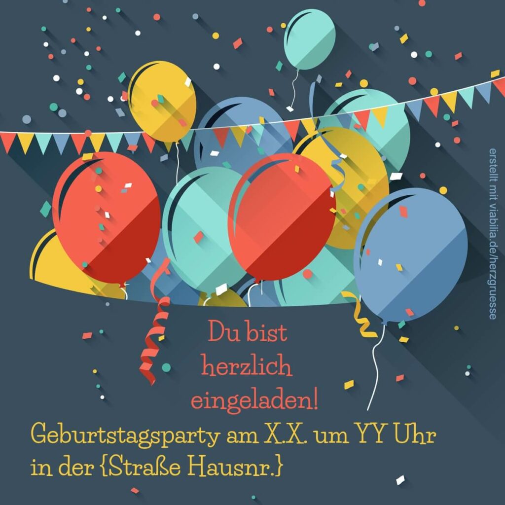 Fröhliche Einladung zum Geburtstag mit Luftballons