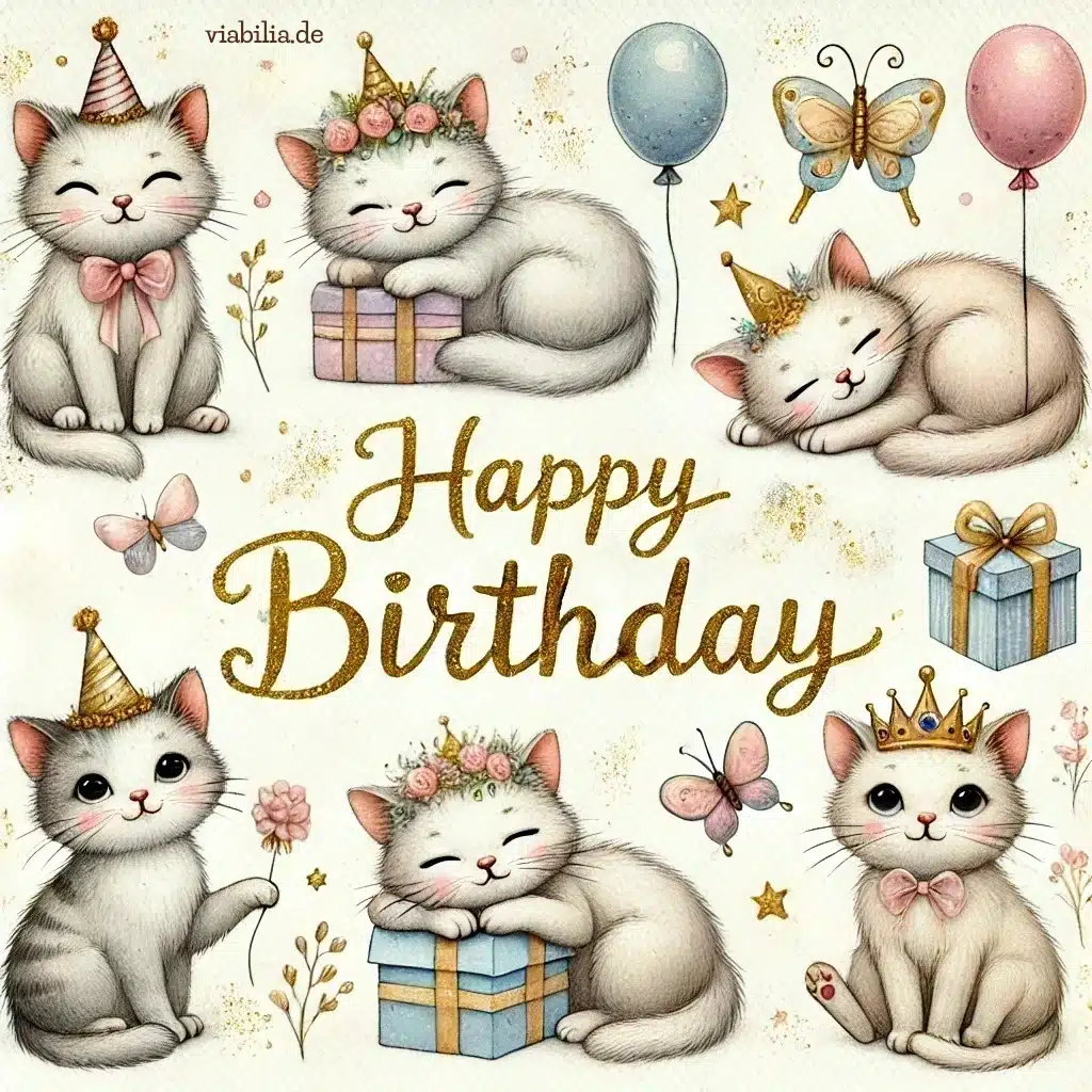 Happy Birthday mit süßen Katzen