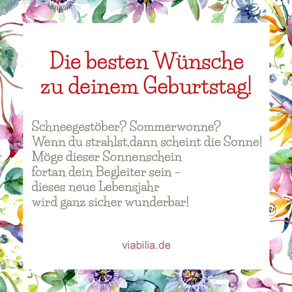 Geburtstagsgedicht mit lieben Geburtstagswünschen – Sonnenschein als Begleiter