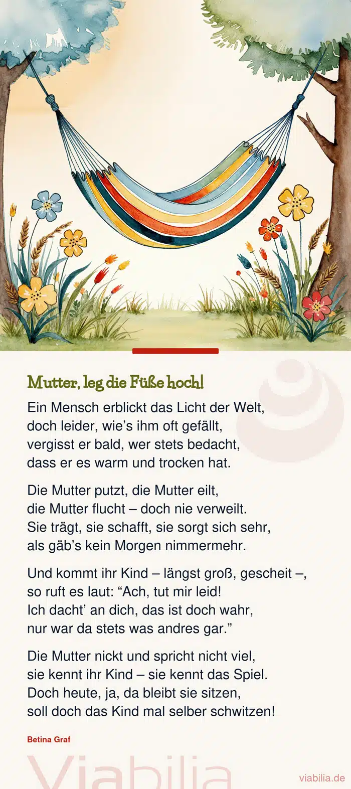 Gedicht zum Muttertag: Mutter, leg die Füße hoch