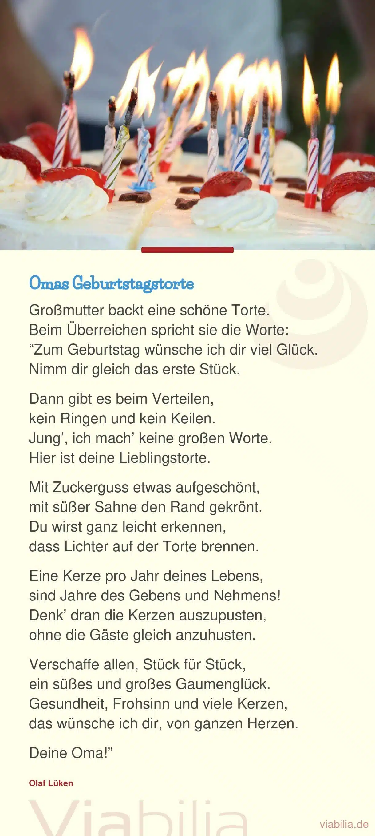 Gedicht von Olaf Lüken: Omas Geburtstagstorte