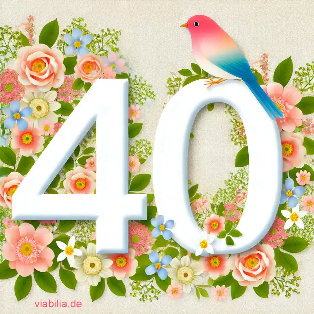 Glückwünsche zum 40. Geburtstag Bild mit Blumen und Vogel