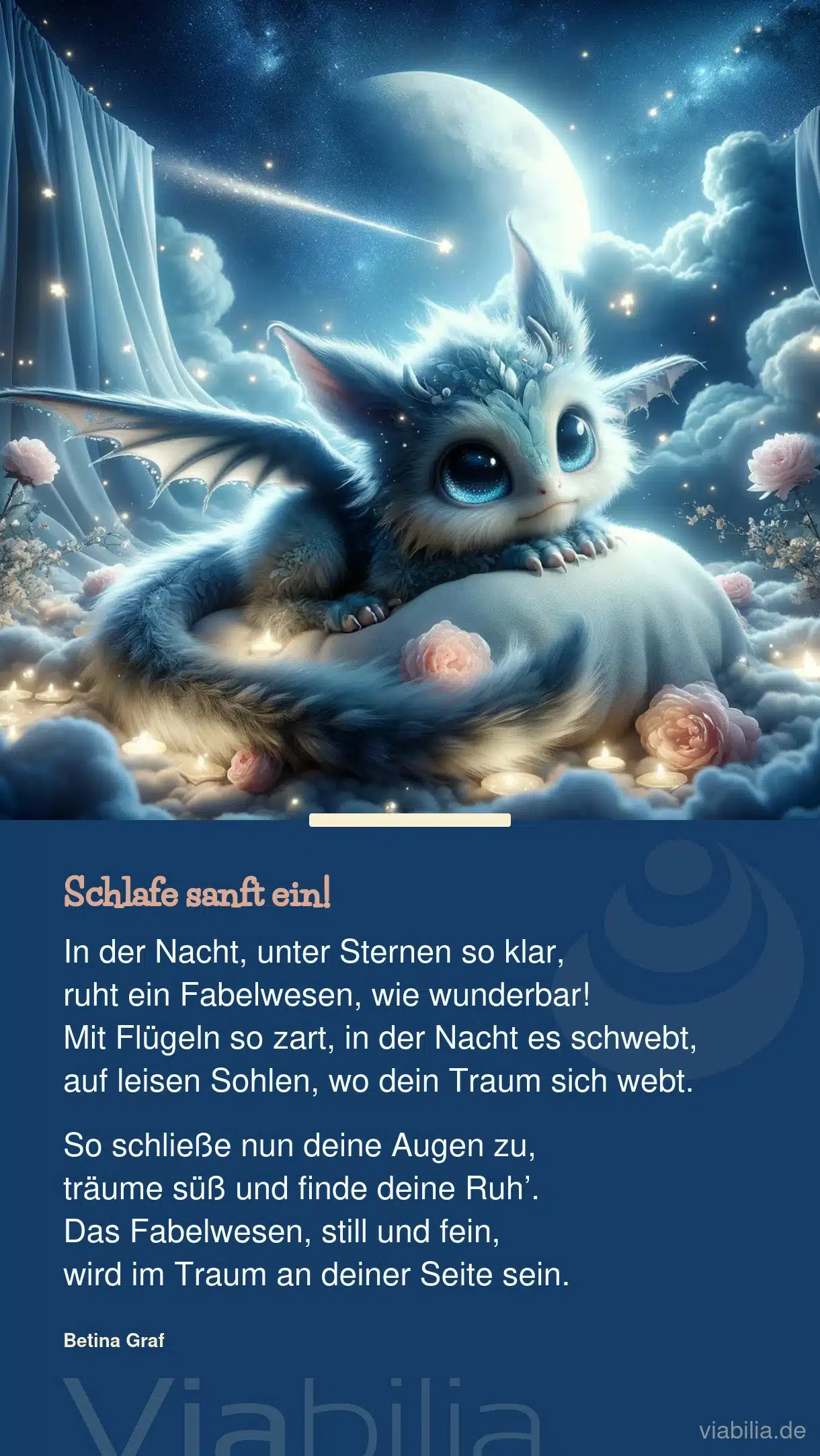 Gute Nacht Bild mit Fabelwesen-Gedicht Gute Nacht Bild mit Fabelwesen-Gedicht