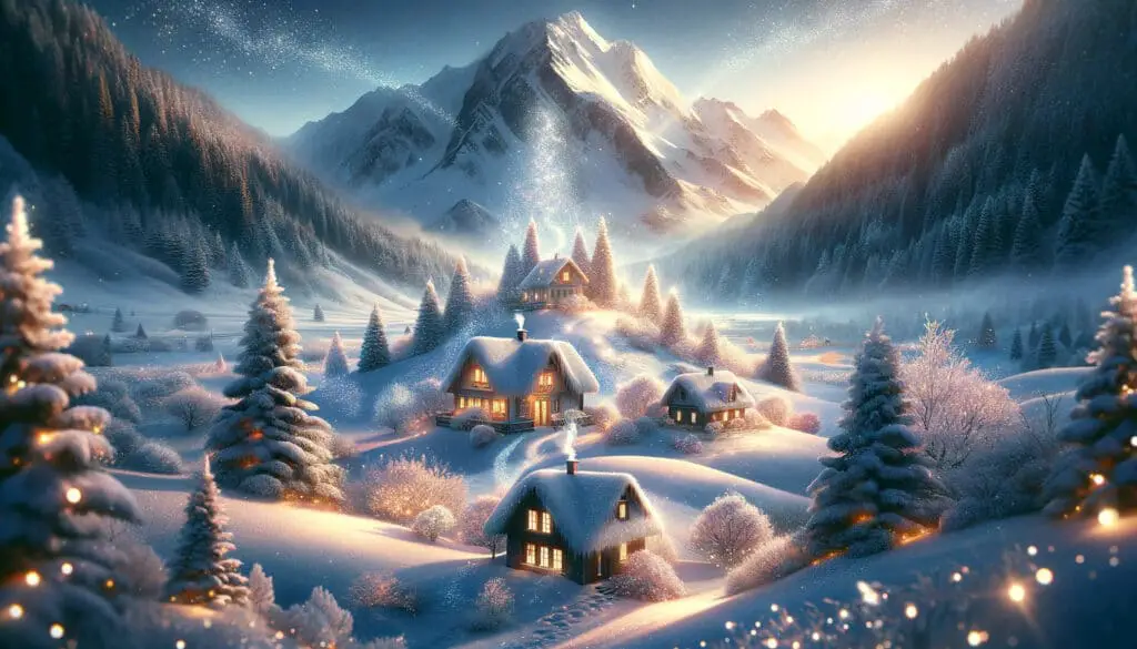 Gute Nacht Geschichte: schneebedeckte Häuser
