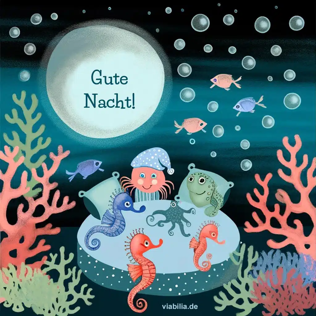 gute-nacht-mit-unterwasser-fabelwesen Süße Gute-Nacht-Bilder für Kinder