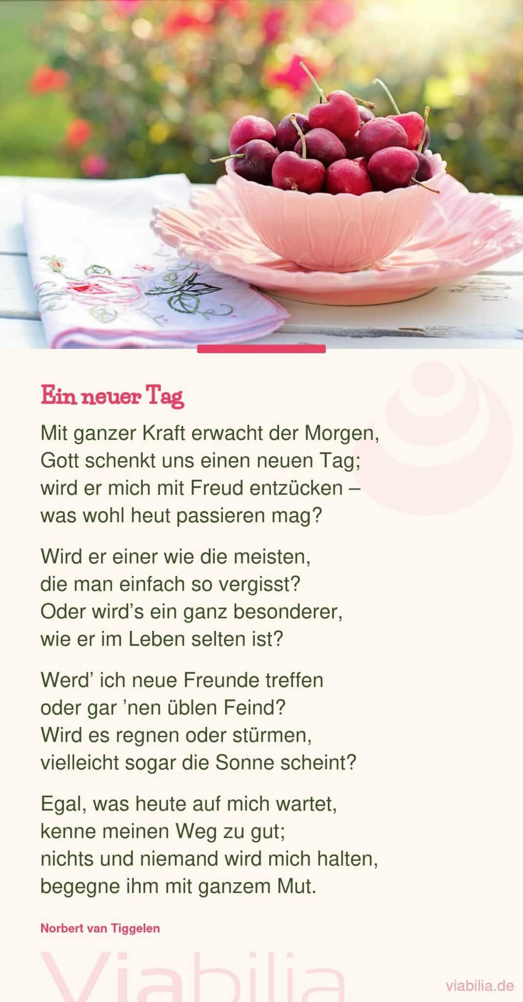 Gedicht von Norbert van Tiggelen zum Tagesstart: Ein neuer Tag