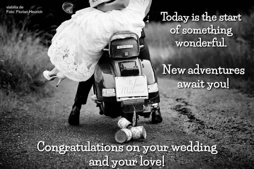 Just Married: Hochzeitswunsch in Schwarz-Weiß (englische Version)