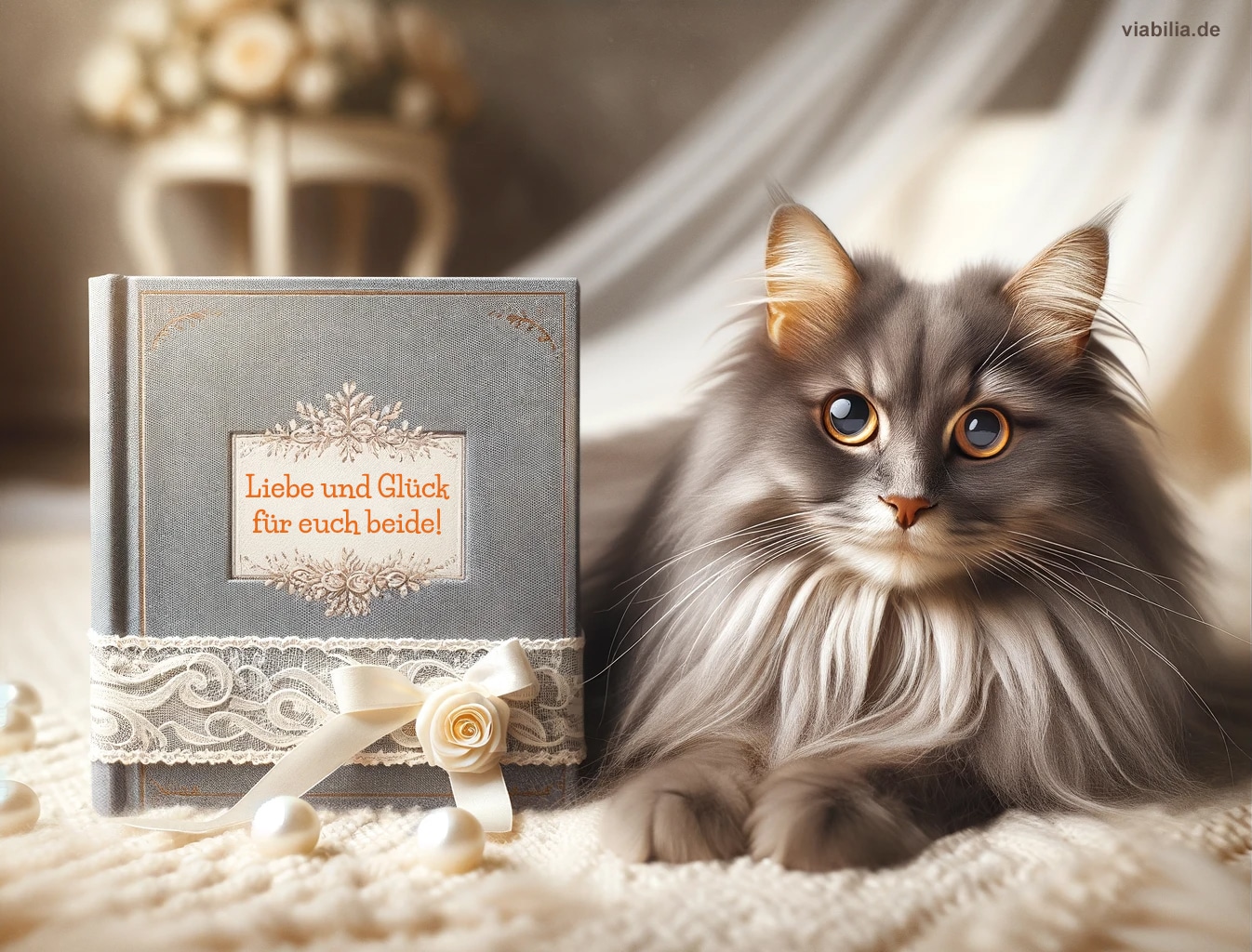Hochzeitswünsche, hier mit Katze und Hochzeitsbuch Hochzeitswünsche, hier mit Katze und Hochzeitsbuch