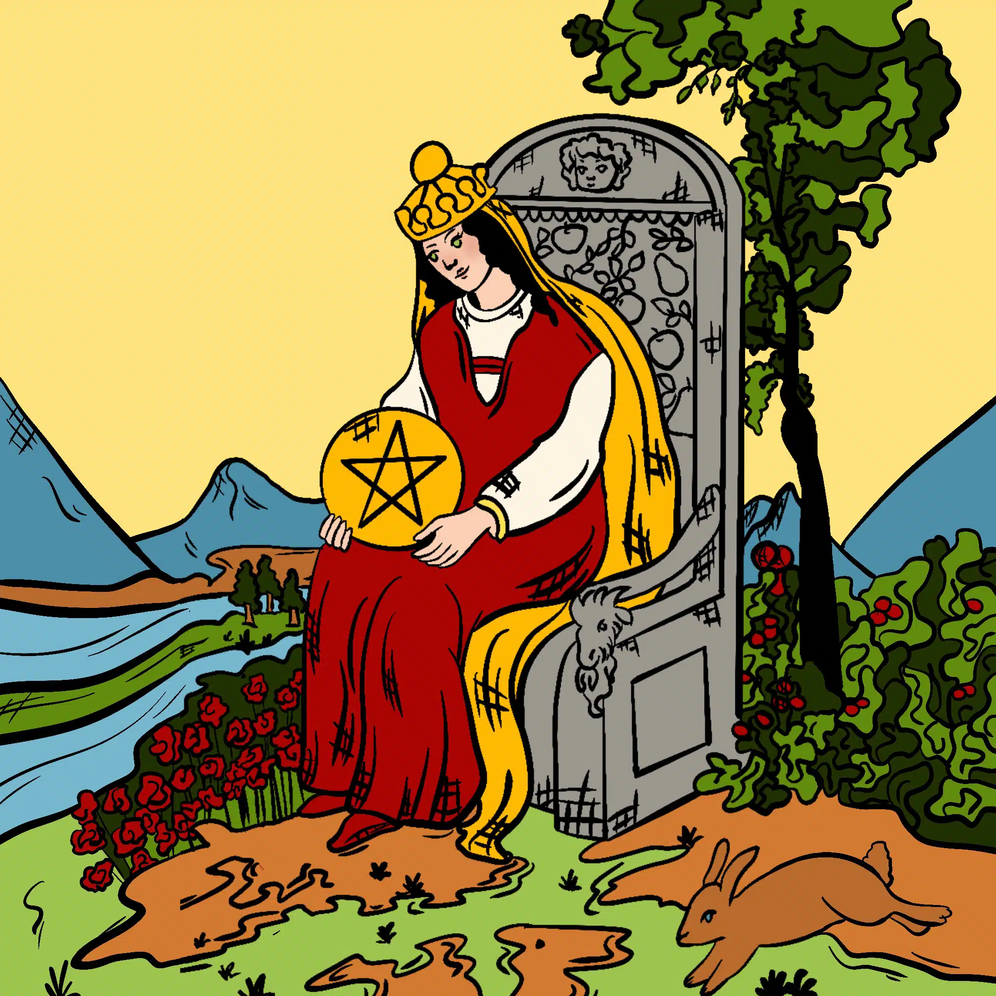 Tarotkarte "Königin der Münzen" im Tarot