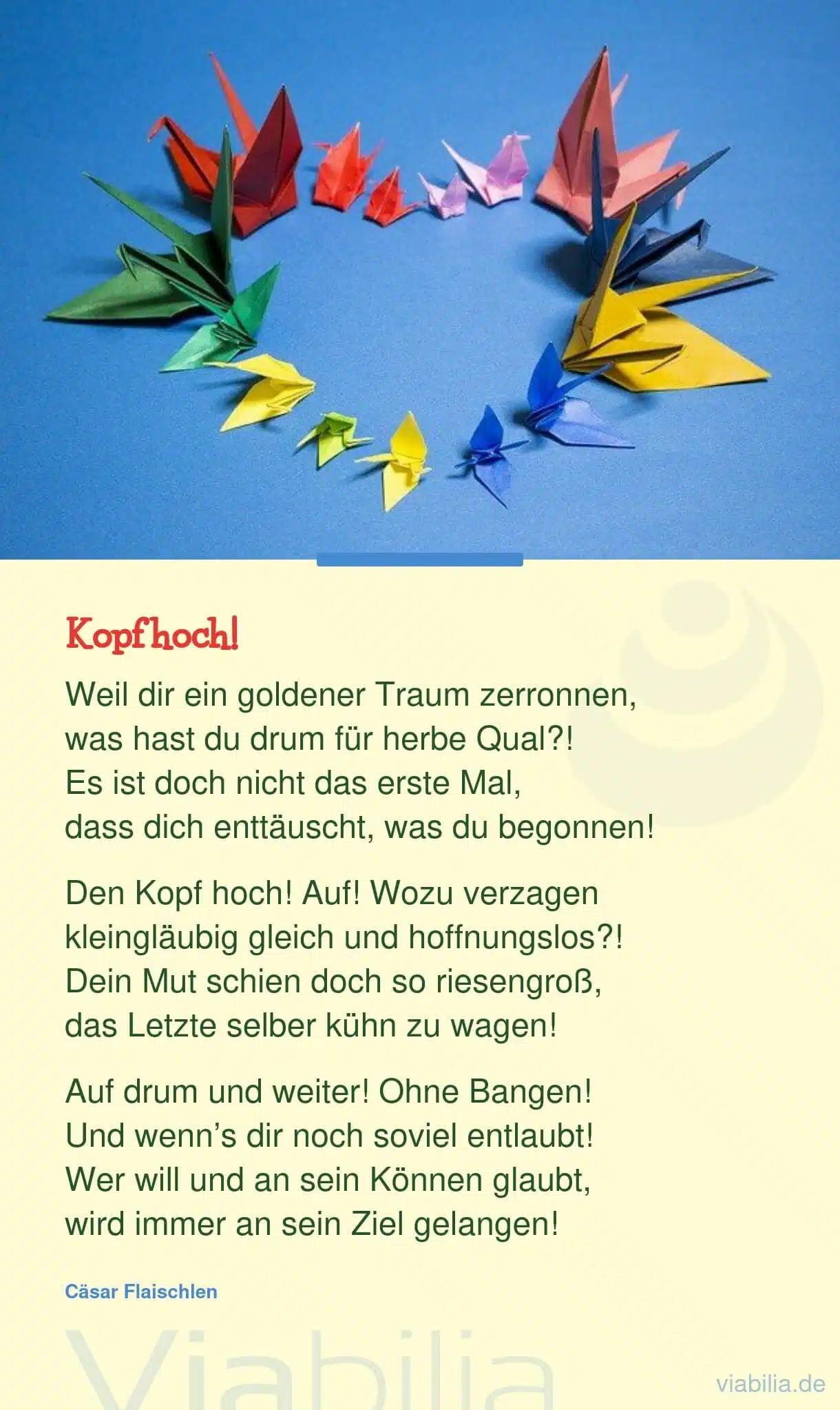 Mut-mach-Spruch: Kopf hoch! Mut-mach-Spruch: Kopf hoch!