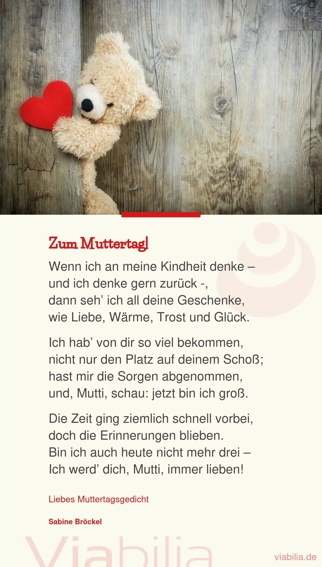 Muttertagsgedicht: an Kindheit denken
