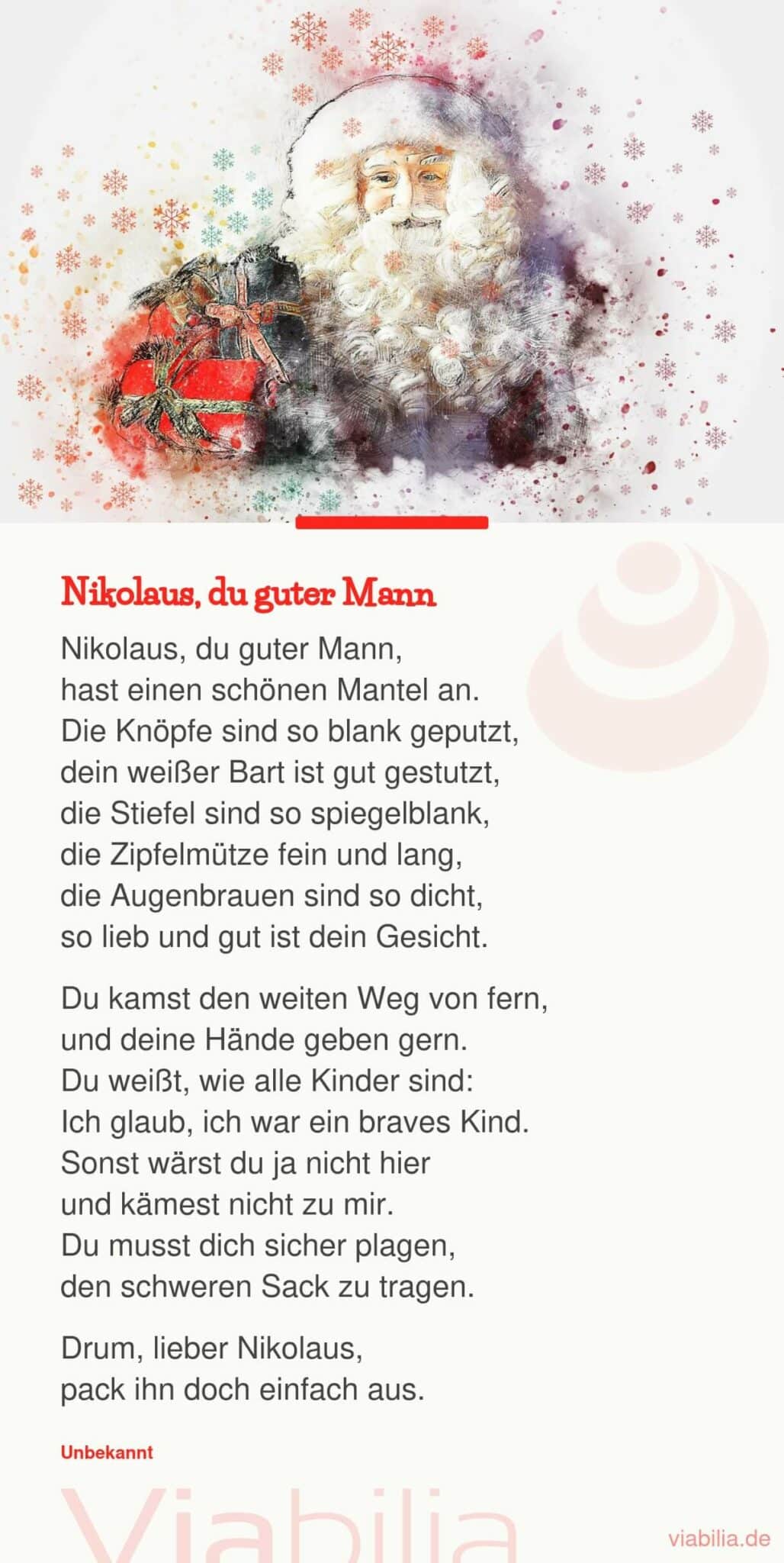 Sehr bekanntes Nikolausgedicht: Nikolaus, du guter Mann Sehr bekanntes Nikolausgedicht: Nikolaus, du guter Mann