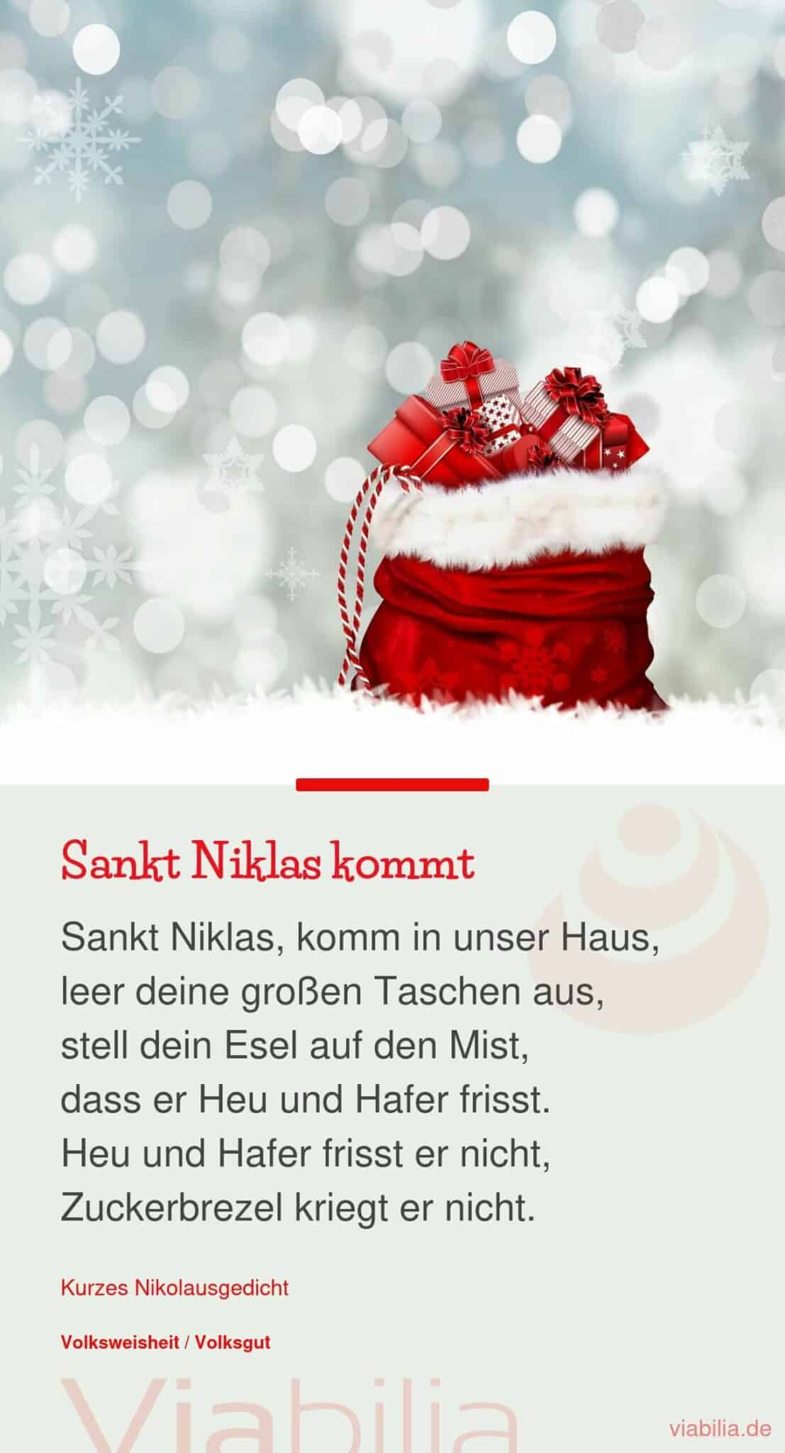 Adventsgedicht zum Nikolaustag: Sankt Niklas kommt Adventsgedicht zum Nikolaustag: Sankt Niklas kommt