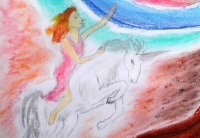 Bildausschnitt: Frau reitet auf Einhorn