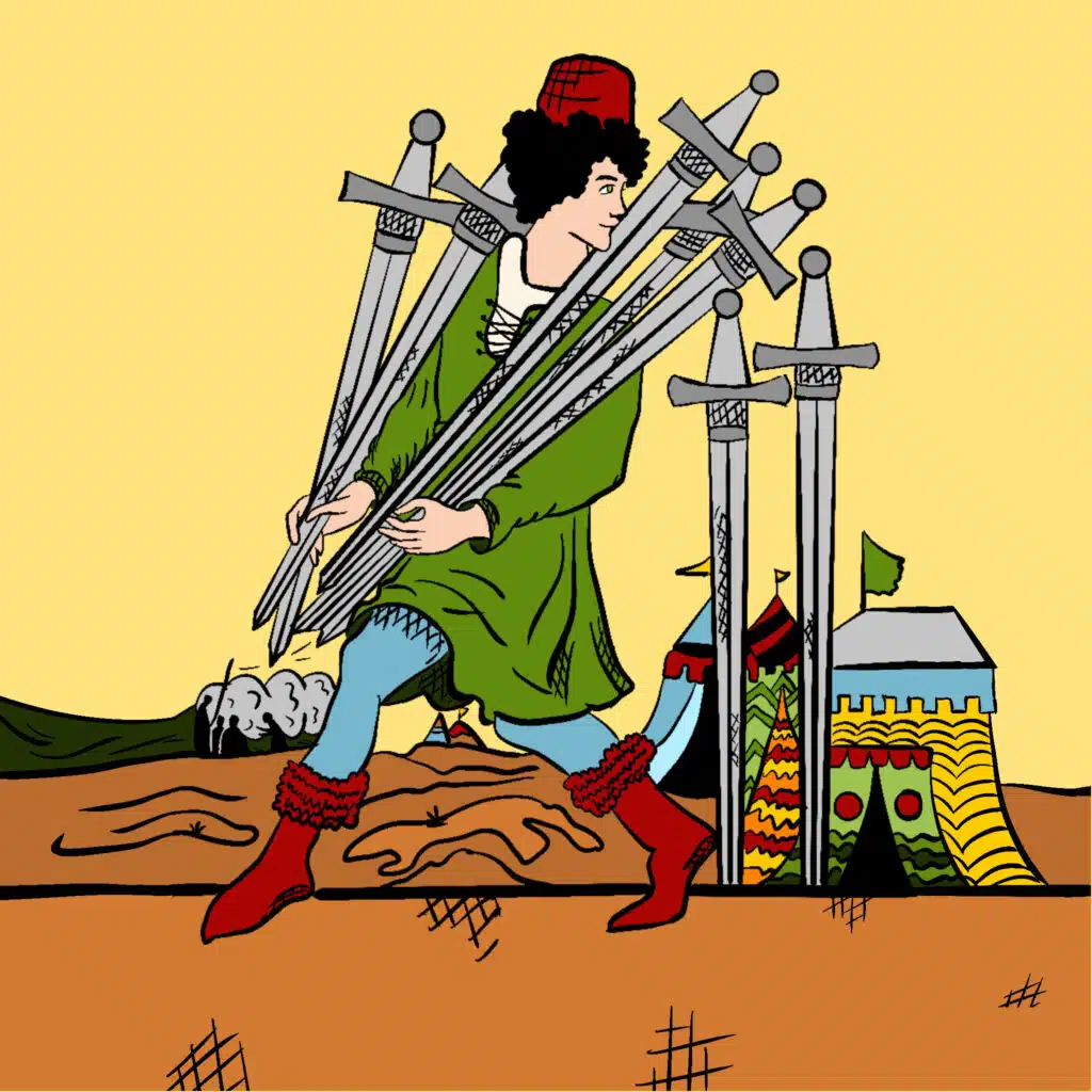 Tarotkarte "Sieben der Schwerter" im Tarot