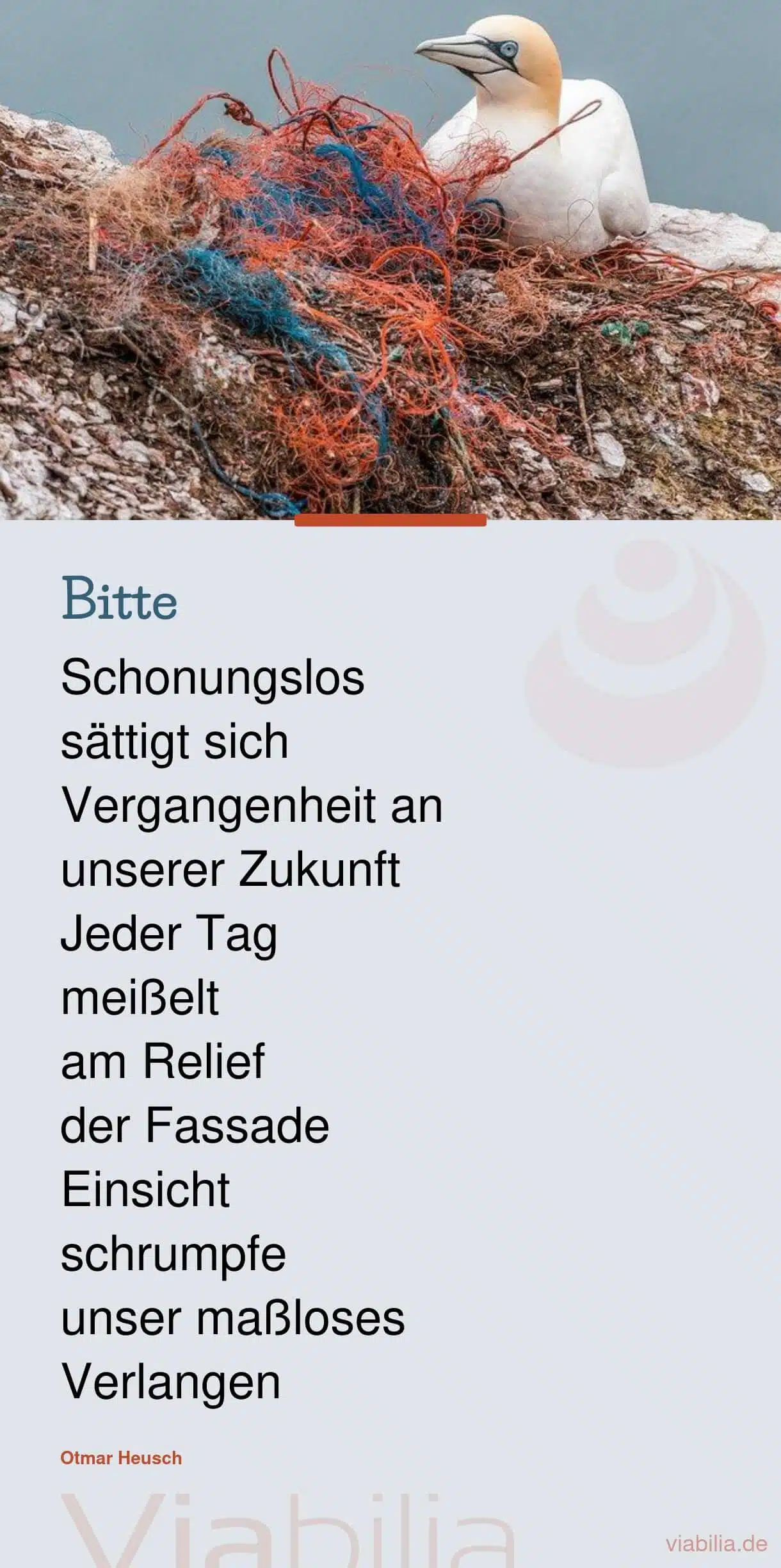 Zeitgenössischer Spruch zum Nachdenken von Otmar Heusch, mit Bild