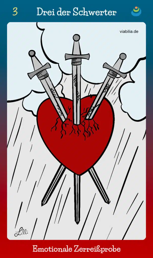 Tarotkarte "Drei der Schwerter" bzw. 3 der Schwerter