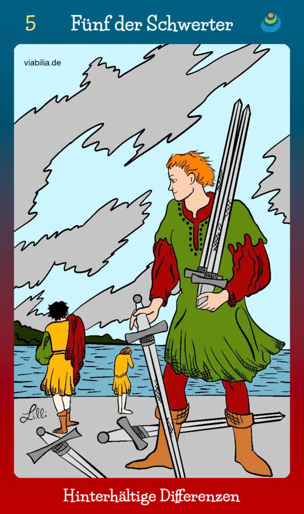 Tarotkarte "Fünf der Schwerter" bzw. 5 der Schwerter