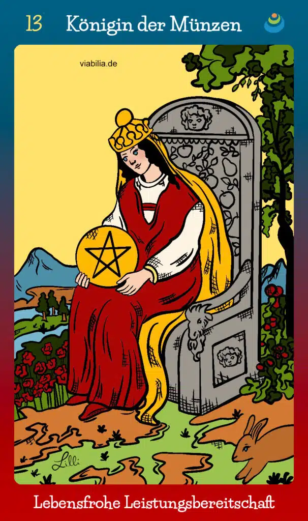 Tarotkarte "Königin der Münzen" im Tarot