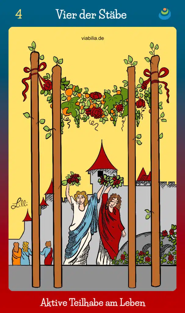 Tarotkarte "Vier der Stäbe" bzw. 4 der Stäbe