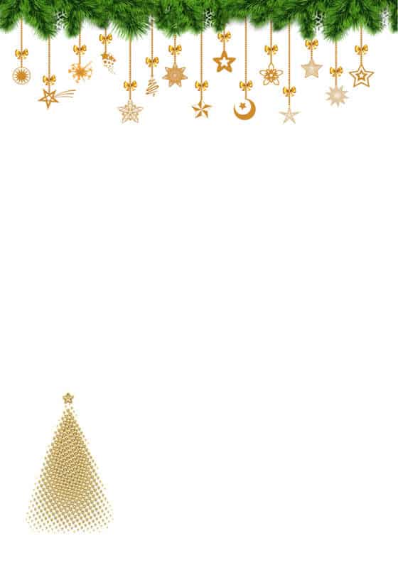 Weihnachtspapier mit verschiedenen Goldanhängern