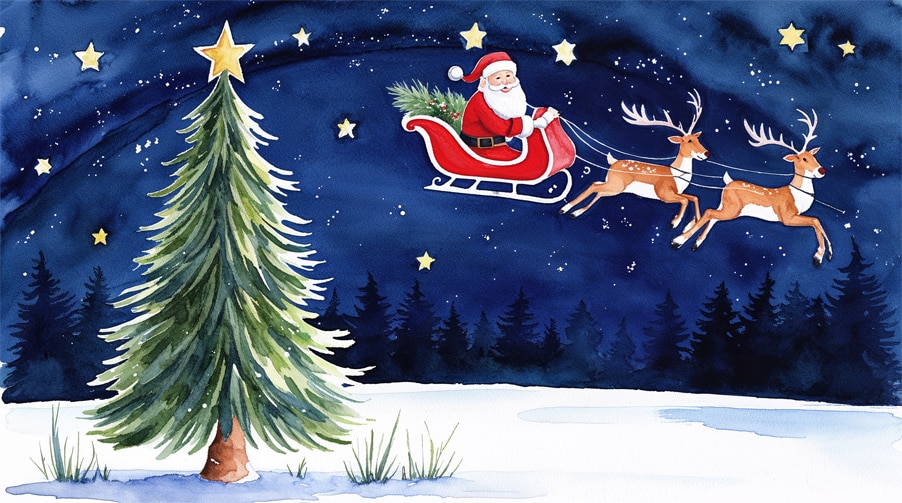 Weihnachtsgeschichte Der kleine verlorene Weihnachtsstern, hier mit Nikolaus auf Rentieren Weihnachtsgeschichte Der kleine verlorene Weihnachtsstern, hier mit Nikolaus auf Rentieren