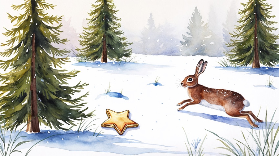 Weihnachtsgeschichte Der kleine verlorene Weihnachtsstern, hier Hase, der auf den Stern zuhoppelt Weihnachtsgeschichte Der kleine verlorene Weihnachtsstern, hier Hase, der auf den Stern zuhoppelt