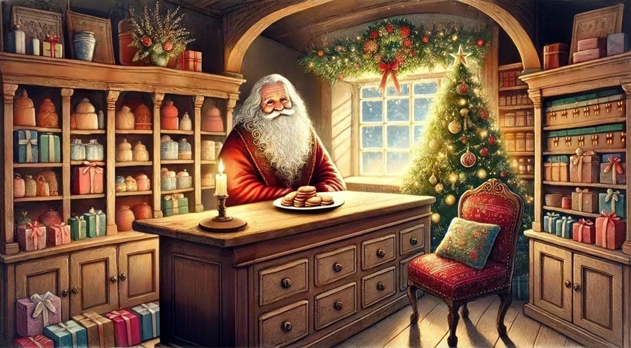 Weihnachtsgeschichte Laden innen drin mit altem Mann